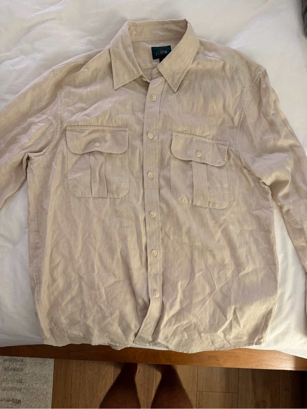 J.Crew Two-Pocket Herringbone Lyocell Linen Workshirt Cream M